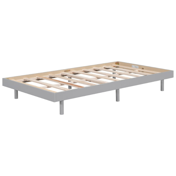 English Elm Modern Floating Twin Platform Bed Rubberwood Legs Low Profile Minimalist Frame Grey W697123289