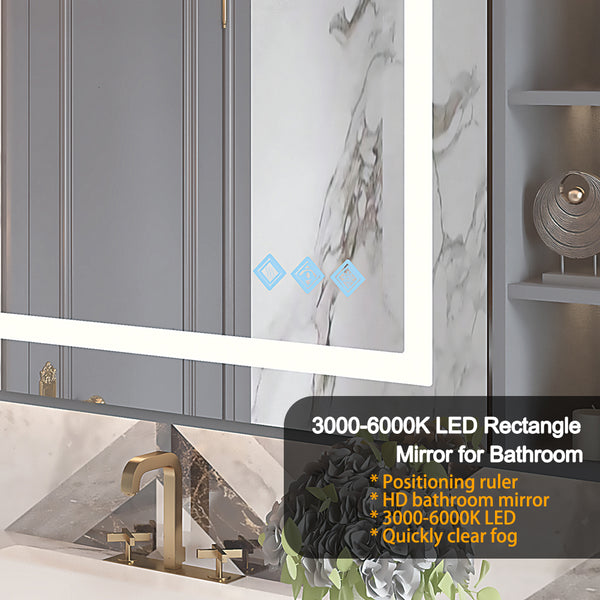English Elm 48x36inch LED Bathroom Mirror with HD Float Glass, 3000-6000K Dimmable Back & Front Light, IP54 Anti-Fog, UL-Certified Mountable-Friendly W2091126994