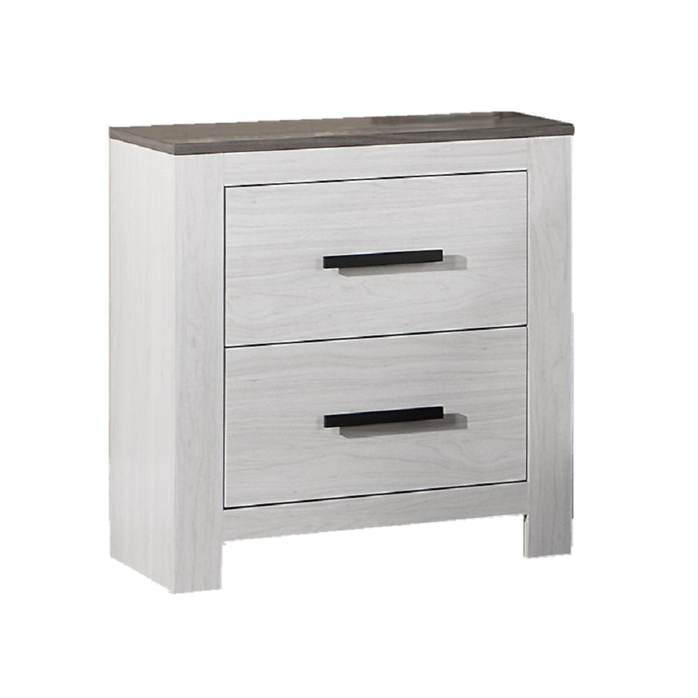 English Elm White Transitional Nightstand 2-Drawer Paper Veneer Bedside Table 24x16x26" Farmhouse Accent, Easy Assemble B011137848