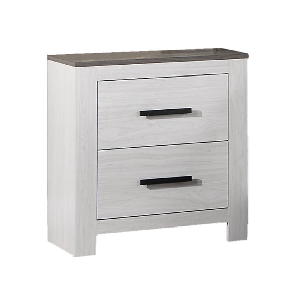 English Elm White Transitional Nightstand 2-Drawer Paper Veneer Bedside Table 24x16x26" Farmhouse Accent, Easy Assemble B011137848