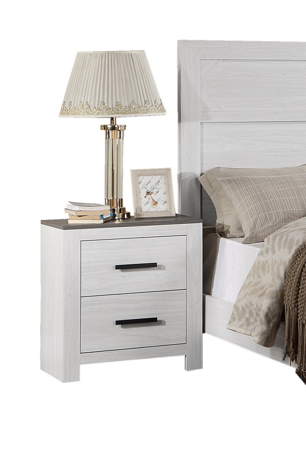 English Elm White Transitional Nightstand 2-Drawer Paper Veneer Bedside Table 24x16x26" Farmhouse Accent, Easy Assemble B011137848