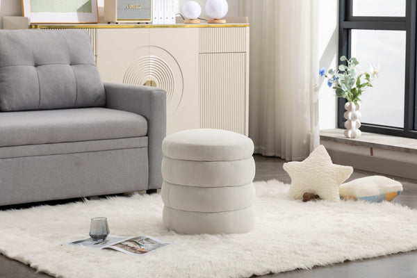 English Elm 006-soft Boucle Round Accent Stool Textured Footrest for Living Room or Bedroom W527121859