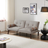 Christopher Knight Home® - Noble House - Convertible Sofa Bed Futon With Solid Wood Legs Linen Fabric Light Grey