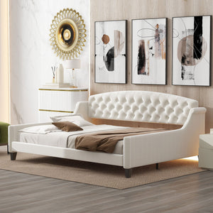 English Elm Modern Luxury Tufted Button Daybed Full Size Upholstered Wingback with Deep Tufting and Piped Edges Beige GX001009AAA-1
