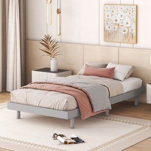 English Elm Modern Floating Twin Platform Bed Rubberwood Legs Low Profile Minimalist Frame Grey W697123289
