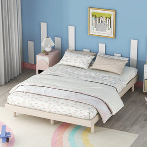 English Elm Modern Floating Twin Platform Bed Rubberwood Legs Low Profile Minimalist Frame White Washed W697123291