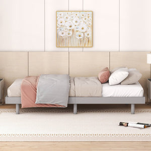 English Elm Modern Floating Twin Platform Bed Rubberwood Legs Low Profile Minimalist Frame Grey W697123289