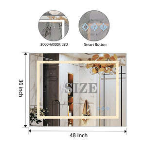 English Elm 48x36inch LED Bathroom Mirror with HD Float Glass, 3000-6000K Dimmable Back & Front Light, IP54 Anti-Fog, UL-Certified Mountable-Friendly W2091126994