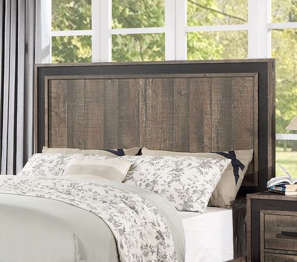 English Elm Oak Transitional Queen Bed with High Headboard, Oak Finish Farmhouse Panel Design for Bedrooms Oak 89 L x 9 W x 7 H B011S01403