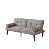 Christopher Knight Home® - Noble House - Convertible Sofa Bed Futon With Solid Wood Legs Linen Fabric Light Grey