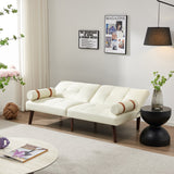 English Elm Convertible Sofa Bed Futon With Solid Wood Legs Linen Fabric Ivory