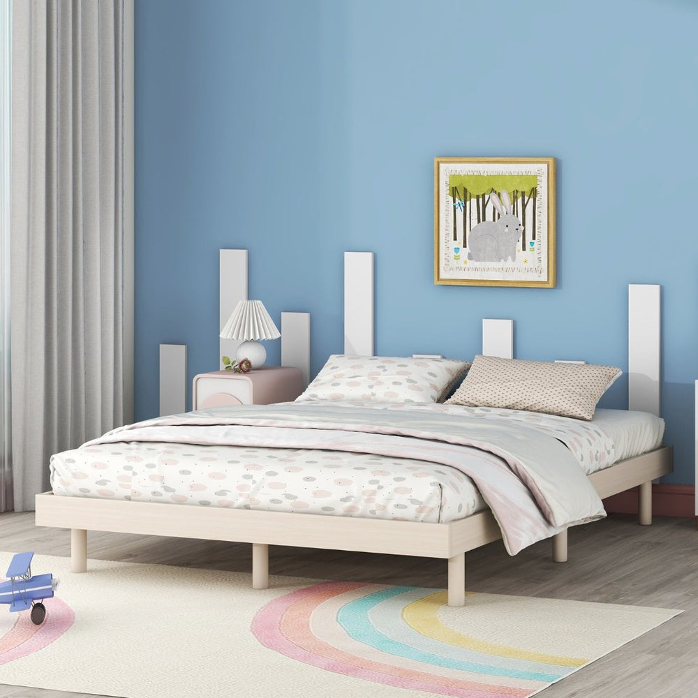 English Elm Modern Floating Twin Platform Bed Rubberwood Legs Low Profile Minimalist Frame White Washed W697123291