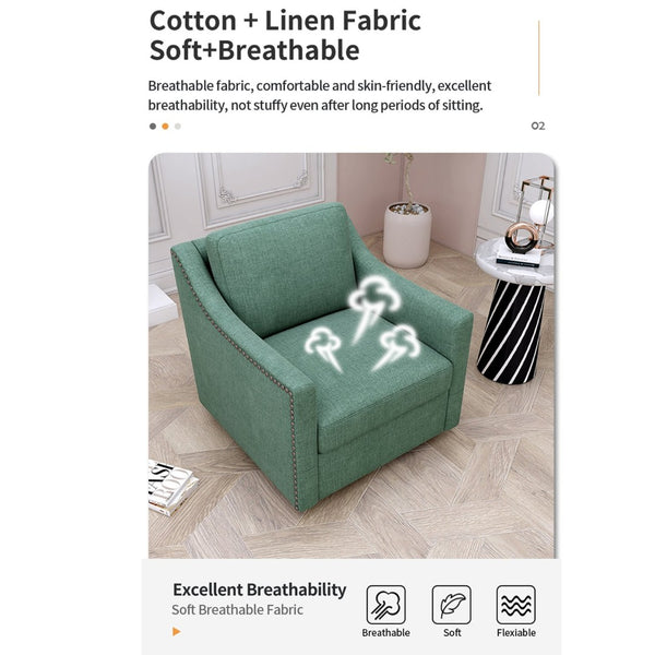 English Elm 360 Swivel Barrel Armchair Cotton Linen Upholstery Brass Nailhead Trim Living Room W2113127462