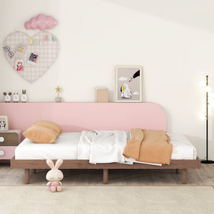 English Elm Modern Floating Twin Platform Bed Rubberwood Legs Low Profile Minimalist Frame Walnut W697123293