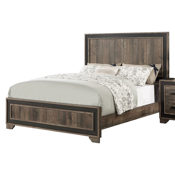 English Elm Oak Transitional Queen Bed with High Headboard, Oak Finish Farmhouse Panel Design for Bedrooms Oak 89 L x 9 W x 7 H B011S01403