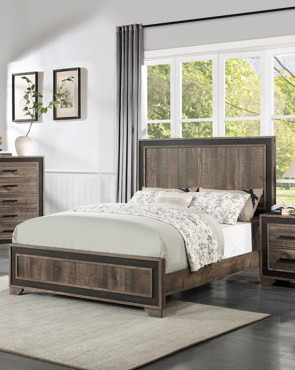 English Elm Oak Transitional Queen Bed with High Headboard, Oak Finish Farmhouse Panel Design for Bedrooms Oak 89 L x 9 W x 7 H B011S01403
