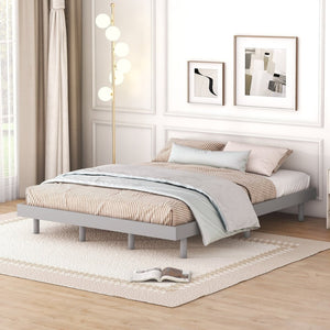 English Elm Modern Floating Queen Platform Bed Low Profile Grey Rubberwood Legs Sleek Minimalist Frame W697123295