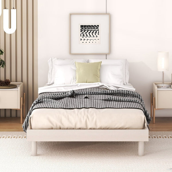 English Elm Modern Floating Twin Platform Bed Rubberwood Legs Low Profile Minimalist Frame White Washed W697123288
