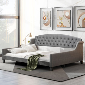 English Elm Modern Luxury Tufted Button Daybed Full Size Upholstered Wingback with Deep Tufting and Piped Edges Gray GX001009AAE-1