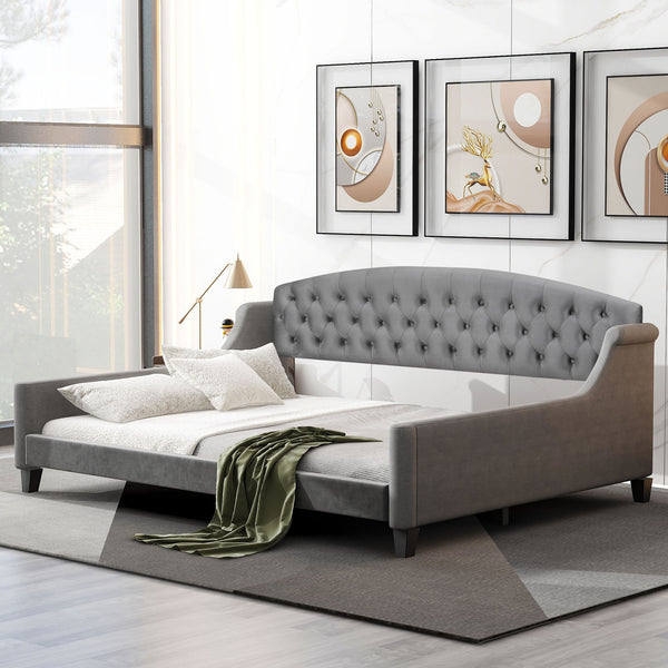 English Elm Modern Luxury Tufted Button Daybed Full Size Upholstered Wingback with Deep Tufting and Piped Edges Gray GX001009AAE-1
