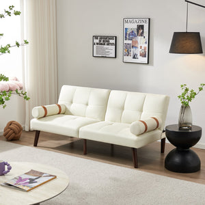 English Elm Convertible Sofa Bed Futon With Solid Wood Legs Linen Fabric Ivory