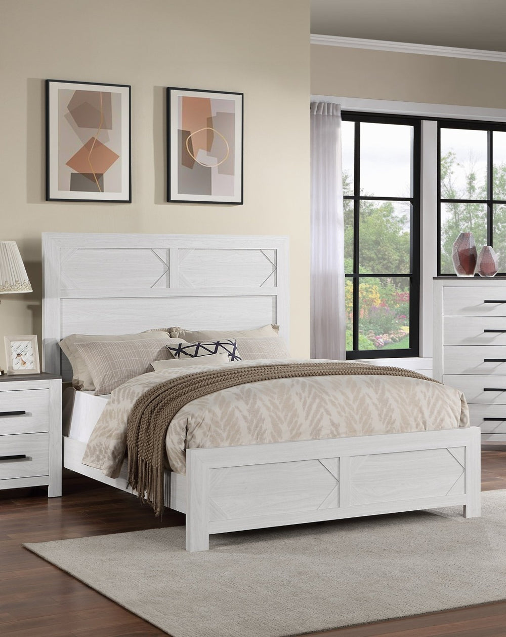 English Elm White Queen Bed Frame Tall Panel Headboard Farmhouse Mdf Bedroom Furniture B011S02090