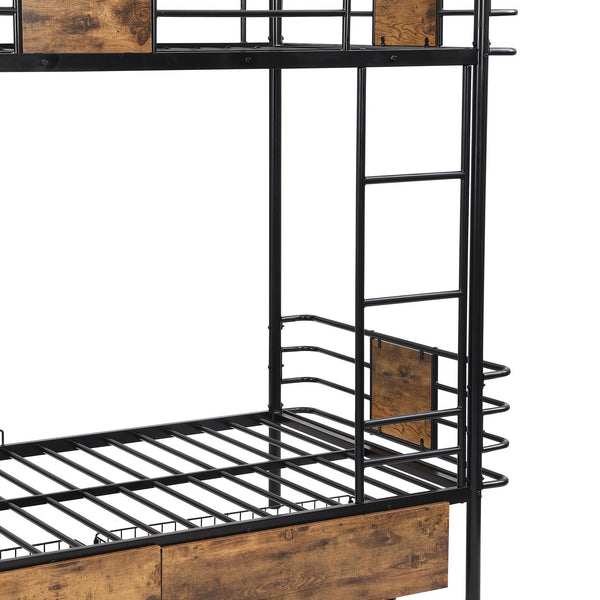 English Elm Twin XL over Twin XL Metal Bunk Bed with Full-Length Guardrails, Sturdy Ladder & Built-In Drawers Black GX001123AAB