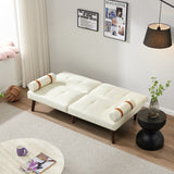 English Elm Convertible Sofa Bed Futon With Solid Wood Legs Linen Fabric Ivory