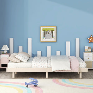 English Elm Modern Floating Twin Platform Bed Rubberwood Legs Low Profile Minimalist Frame White Washed W697123291