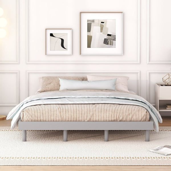 English Elm Modern Floating Queen Platform Bed Low Profile Grey Rubberwood Legs Sleek Minimalist Frame W697123295