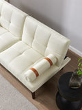 English Elm Convertible Sofa Bed Futon With Solid Wood Legs Linen Fabric Ivory