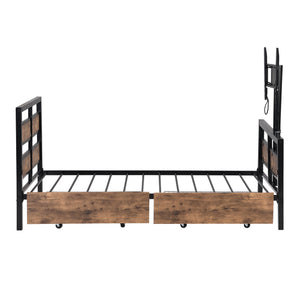 English Elm Twin Twin Size Metal Platform Bed with MDF Headboard, 2 Underbed Storage Drawers & Rotating TV Mount, Black - Low-Profile Modern Design WF309871AAB