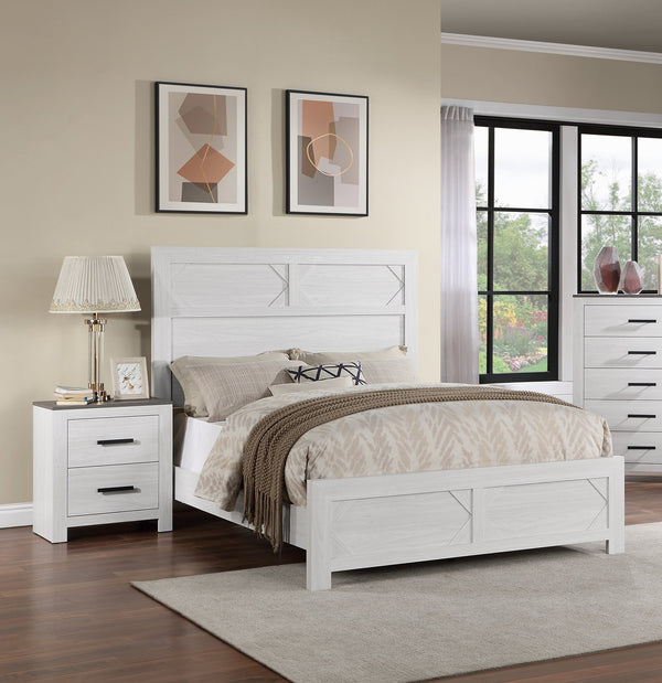 English Elm White Transitional Nightstand 2-Drawer Paper Veneer Bedside Table 24x16x26" Farmhouse Accent, Easy Assemble B011137848