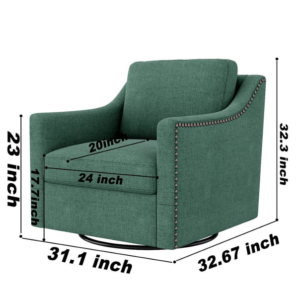English Elm 360 Swivel Barrel Armchair Cotton Linen Upholstery Brass Nailhead Trim Living Room W2113127462