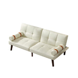 English Elm Convertible Sofa Bed Futon With Solid Wood Legs Linen Fabric Ivory