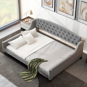 English Elm Modern Luxury Tufted Button Daybed Full Size Upholstered Wingback with Deep Tufting and Piped Edges Gray GX001009AAE-1