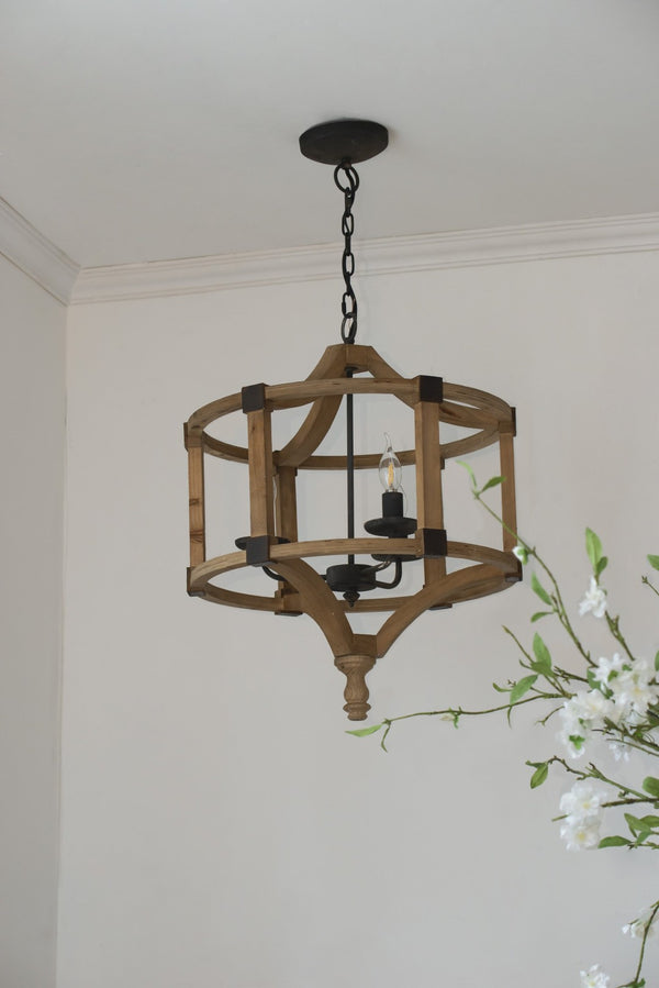 English Elm 3 Light Whitewash Fir Wood Drum Chandelier Iron Accents Farmhouse Foyer Dining W2078137925