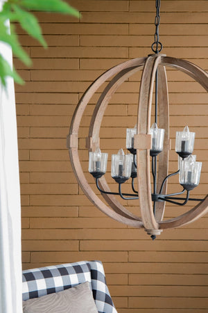 English Elm 9-light Fir Wood Globe Chandelier Barrel Frame Iron Accent for Dining Foyer W2078137923