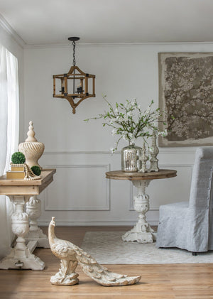 English Elm 3 Light Whitewash Fir Wood Drum Chandelier Iron Accents Farmhouse Foyer Dining W2078137925