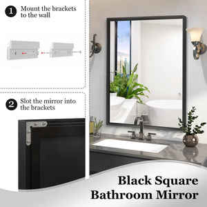 English Elm 36x24inch Black Rectangle Bathroom Mirror with Beveled Edge, Ruler Mount, Rustproof Aluminum Frame W2091127006