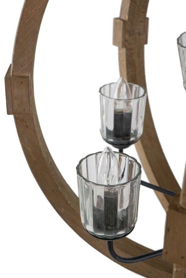 English Elm 9-light Fir Wood Globe Chandelier Barrel Frame Iron Accent for Dining Foyer W2078137923