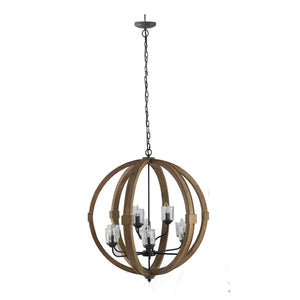 English Elm 9-light Fir Wood Globe Chandelier Barrel Frame Iron Accent for Dining Foyer W2078137923