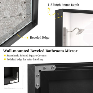 English Elm 36x24inch Black Rectangle Bathroom Mirror with Beveled Edge, Ruler Mount, Rustproof Aluminum Frame W2091127006