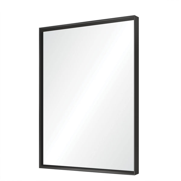 English Elm 36x24inch Black Rectangle Bathroom Mirror with Beveled Edge, Ruler Mount, Rustproof Aluminum Frame W2091127006