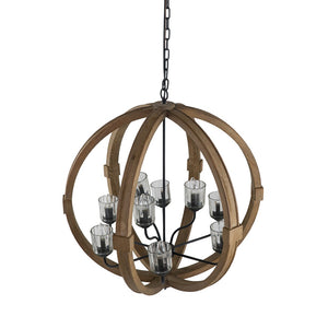 English Elm 9-light Fir Wood Globe Chandelier Barrel Frame Iron Accent for Dining Foyer W2078137923