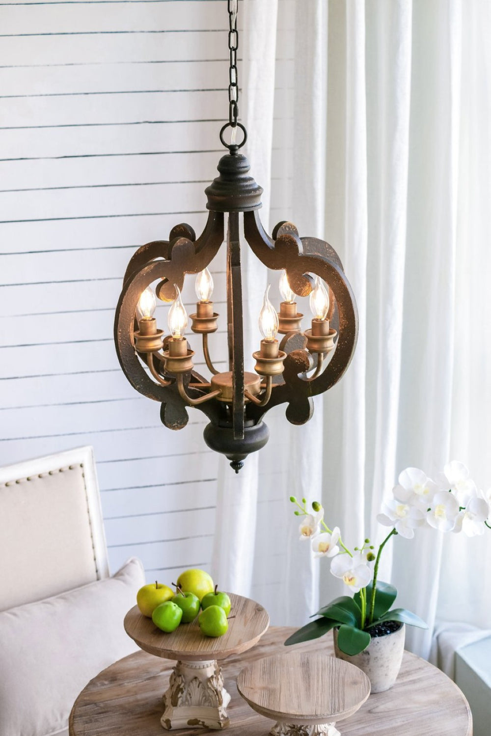 English Elm 3 Light Whitewash Fir Wood Drum Chandelier Iron Accents Farmhouse Foyer Dining W2078137919