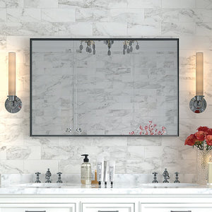 English Elm 36x24inch Black Rectangle Bathroom Mirror with Beveled Edge, Ruler Mount, Rustproof Aluminum Frame W2091127006