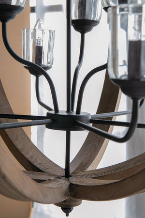English Elm 9-light Fir Wood Globe Chandelier Barrel Frame Iron Accent for Dining Foyer W2078137923