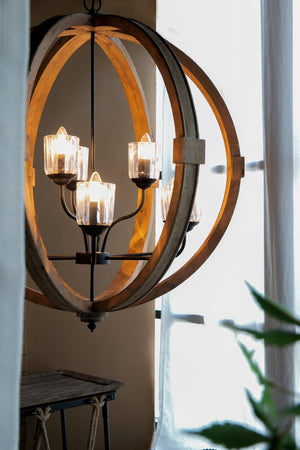 English Elm 9-light Fir Wood Globe Chandelier Barrel Frame Iron Accent for Dining Foyer W2078137923