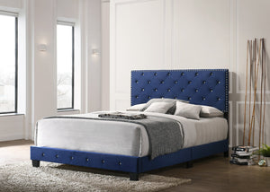 English Elm Stunning Navy Blue Velvet Full Bed with 48"H Headboard, Durable Support, Easy Assembly, Cozy Style B078108018